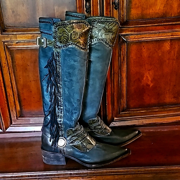 Donald J. Pliner Shoes - DONALD J. PLINER GITTA WESTERN FRINGE BOOT Black & Brown 7M - NWOT!